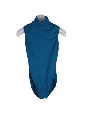 Weissman Sleeveless Mock-Neck Leotard Teal Blue Zip-Back Size M